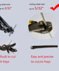 Heavy Duty Wire Cutters For Steel Cable And Wire Rope, Up To 5/32 Inch, showing clean and frayed cuts comparison