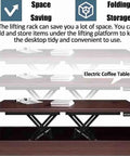 Electric Coffee Table Lift, space-saving design with lifting platform for storage, ideal for home use, sleek wood finish.