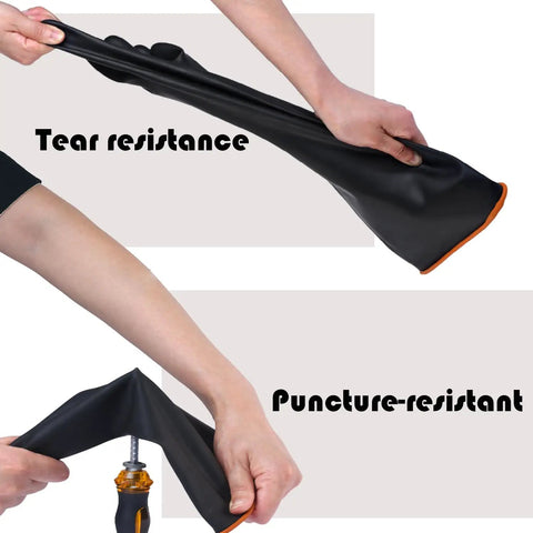 Heavy Duty Chemical Resistant Rubber Gloves 22 Inch Xl Natural Latex Industrial Work Grade shown for tear and puncture resistance.