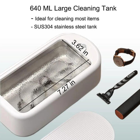 All In One Ultrasonic Glasses And Jewelry Cleaner 640ML 48KHz Powerful Sonic Cleaning Machine For Rings Gold Silver Eyeglasses And Dental Care Home Use with a large stainless steel tank.