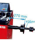 Close-up of Industrial Grade Tire Changer And Wheel Balancer Combo with 270mm and 36mm measurement details.