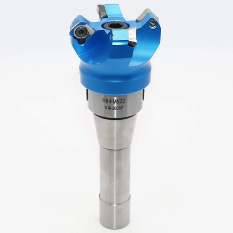 2 Inch Face Milling Cutter Bundle For Aluminum KM12 50mm CNC End Mill Holder With R8-FMB22 Shank shown upright view