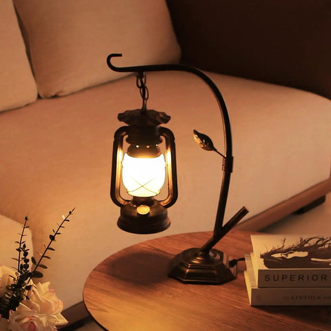 Rustic Lantern Table Lamp With Glass Shade For Living Room And Bedroom Cozy Nightstand Lighting For End Tables Farmhouse Style