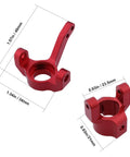 Red aluminum steering knuckle and C hub carrier with ball bearings for RC Axial SCX10 upgrade, dimensions indicated