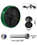 Badass Heavy Duty 8 Inch Caster Wheels 2 Pack Polyurethane Tread On Cast Iron Core with dimensions and parts detailed.