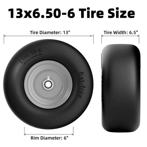 Flat Free 13x6.50-6 Lawn Mower Tires and Wheel Set for Zero Turn Mowers Solid Front Tire 13x6.5-6 Universal Bearings