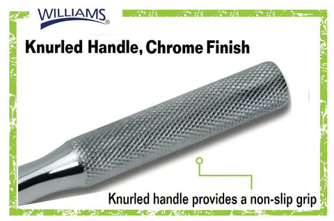 Go-To Half Inch Drive Round Head Ratchet With Double Pawl Design And 72 Teeth showing knurled non-slip grip and chrome finish handle