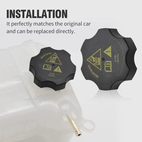 Radiator Coolant Reservoir Cap Replacement 68442532AA for Chrysler, Dodge, Jeep, Ram front view with pressure markings