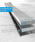 Diagram showing dimensions for 12 Inch Linear Shower Drain For Tile With Tile Insert Grate In Brushed Nickel 304 Stainless Steel