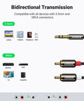 3.5mm To RCA Audio Cable 6.6 Feet 2RCA Male To Aux Adapter For Crisp HiFi Sound, 6.6 ft cable with gold-plated 3.5mm and RCA plugs