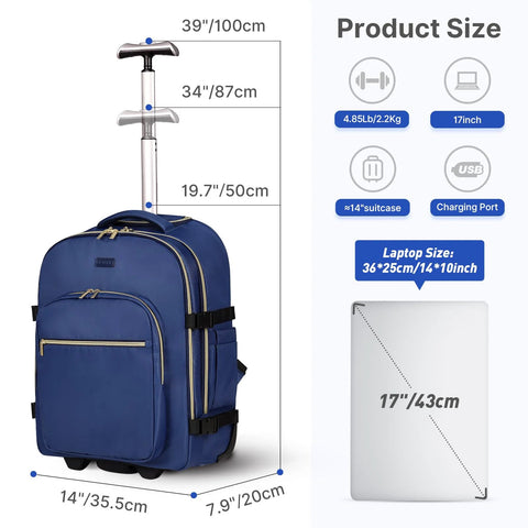 Rolling Backpack For Women With 17 Inch Laptop