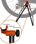 Close-up of a Foldable Bike Repair Stand Aluminum Adjustable Height Portable Floor Bike Holder showing clamp and tightening knob