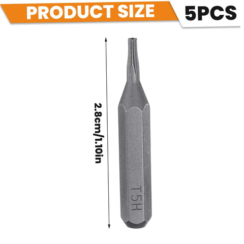 Snazzy T5 Torx Screwdriver Bits Set Five Piece Kit With Precision Hex Shank For Laptop Phone Watch Repair And Tiny Device Fixes That Just Work Great., 2.8cm T5 torx bit, chrome vanadium steel, 5-piece set