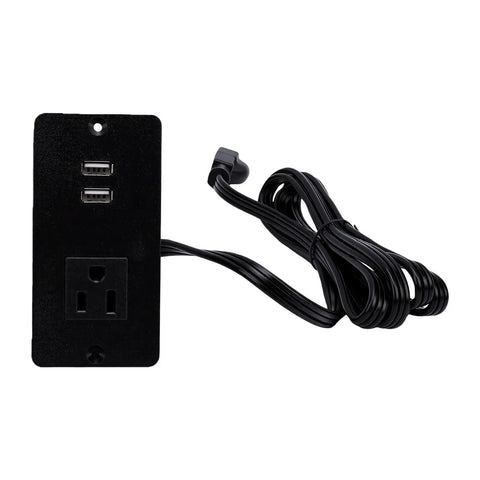 Flush Mount Power Outlet With Heat Resistant Pc Body Legit Fire Proof Design Clean Wire Routing No Sweat Wall Install For Modern Homes and Fast Room Refreshes with dual USB ports and black cable.
