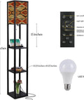3 In 1 Corner Floor Lamp With Shelves And USB Ports Power Outlet, Navajo Geometric Southwest Print Shade, 63-inch Tall
