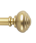 Adjustable Curtain Rod 72 To 144 Inches With Quick Easy Install No Tools Required 1 Inch Steel Rod Durable Construction For Heavy Fabrics Traditional Knob Finial In Golden Brass No Fuss Easy Setup, golden brass knob finial close-up.