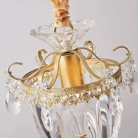 vhhob French Light Luxury Crystal Pendant Lamp Ceiling Hanging Fixture with ornate gold detailing and clear crystals.