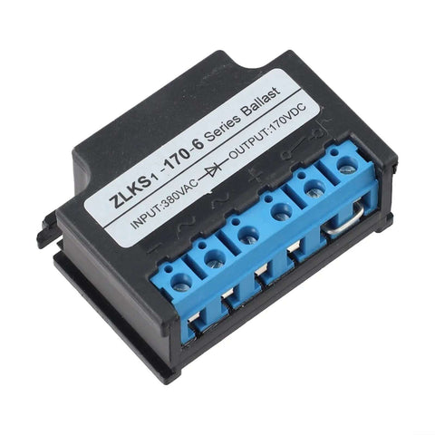 Electromagnetic Brake Rectifier For ZLKS1 Motor Module Dual Voltage DC Conversion For Industrial Brakes And Clutches Type A 99V DC Output Or Type B 170V DC Output From 380V AC Input Compact Black Plastic Housing Measures 60 Millimeter By 40 Millimeter By