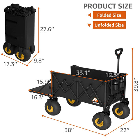 All Terrain Beach Wagon With 10 Inch Inflatable Wheels For Sand And Grass Collapsible Foldable Wagon Cart size chart
