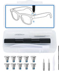 Top Shelf Screwdriver Kit Featuring NonMagnetic Screws And Precision Bits For RayBan Meta And Oakley Meta Smart Glasses With Sturdy Plastic Tweezers For Smooth Hinge Adjustments On The Fly in compact case.