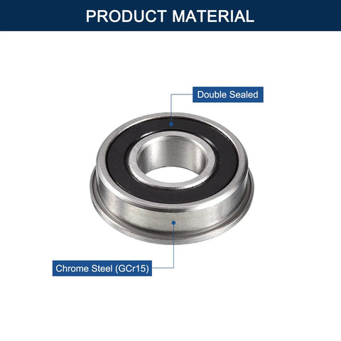 Flanged Ball Bearing Set Of Four, Half Inch ID, One And One Eighth OD, Five Sixteenth Width, Deep Groove, Rubber Sealed On Both Sides, Pre Lubricated Chrome Steel GCr15 Miniature Bearings, Great For Hobby Robotics And RC Gear, double sealed chrome steel bearing
