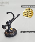 Oil Rubbed Bronze Towel Hooks Set, Antique Brass Robe Hooks, Double Coat Hanger For Bathroom Built To Last, Heavy Duty Wall Mount With Round Floral Base with brass details on white background