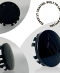 Side and top views of black Dodge Wheel Center Cap Covers Hub Cap Emblem Badge Trim 63mm 2.5 Inch Replacement