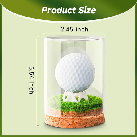 Hole In One Golf Ball Display Case With Crystal Clear Glass Stand, Premium Cork Base, Lifelike Turf, And Plastic Tee dimensions