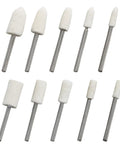 100 Pcs Wool Felt Polishing Bits Set With One Eighth Inch Shank Cone And Cylinder Shapes displayed on white background.