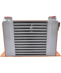 Front view of Beefy Hydraulic Air Oil Cooler For Heavy Machinery 60 Liters Per Minute Flow Air Cooled Radiator With 24V Fan 2 MPa