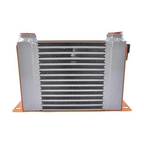 Front view of Beefy Hydraulic Air Oil Cooler For Heavy Machinery 60 Liters Per Minute Flow Air Cooled Radiator With 24V Fan 2 MPa