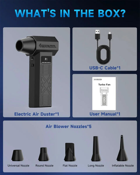 Rechargeable Electric Air Duster Blower For Keyboard, Camera, PC Vents, Car Interiors And Home With 280000 RPM, 5 Nozzles