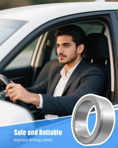 A man driving a car with an overlay of a rear axle bearing retainer inner showcased as an inset.
