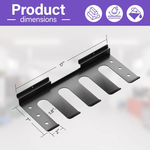Heavy Duty Slatwall Drill Holder Mount 1 Pack for Cordless Drills showing product dimensions and metal construction