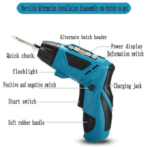 Cordless Lithium Electric Hammer Drill And Impact Driver Kit Featuring Fast Charging Battery Tough Carry Bag And Precision Bits For Drilling Wood Metal Plastic Or Hanging Decor Like A Boss In No Time, side view with quick chuck and rubber handle.
