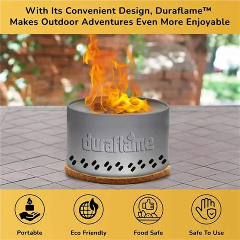 Tabletop Bonfire Fire Pit For Indoor Or Outdoor Use Ultra Lightweight And Compact Fire Kit on patio table with flame