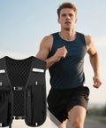 Man jogging with Lightweight Hydration Vest For Runners With Adjustable Chest Straps, Stable Bladder, Breathable Mesh, Multi Pocket Pack