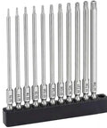 11 Piece Magnetic Tamper Proof Torx Bit Set T6 To T40 With One Quarter Inch Hex Shank S2 Steel Heat Treated Bits 4 Inches Long