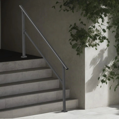 Five Step Outdoor Stair Hand Rail Kit for Concrete Steps and Porches, Heavy Duty Carbon Steel Rails With Installation Kit