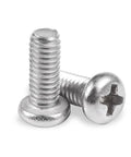 Kickass M4 X 10mm Phillips Head Stainless Steel Machine Screws Rust Resistant Heavy Duty Hardware Fasteners Top Shelf Silver Finish Pack Of 10 For Shop Projects, close-up of two screws.