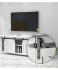 Full Extension Drawer Slides Kit For Cabinets with quiet roller tracks and tool free installation on a white media console.