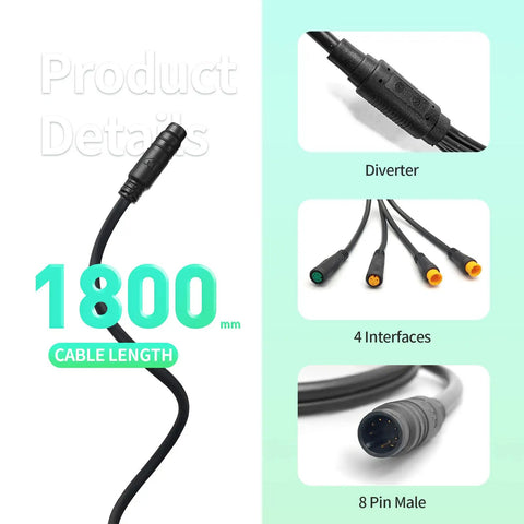 Electric Bike Waterproof 8 Pin 1T4 1T5 Cable Controller Kit With Light E Brake Throttle Display And Conversion Cable For E Bike Upgrades And DIY Projects