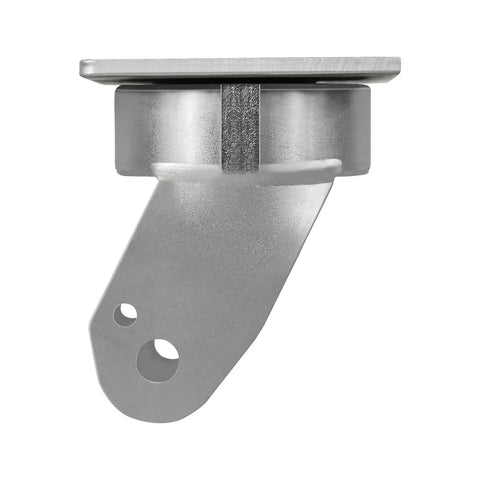 Top Shelf Super Heavy Duty Caster Yoke Replacement featuring adjustable slot plates and smooth swivel pivots, side view in galvanized steel.