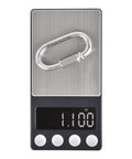 2.3 Inch Stainless Steel Chain Quick Links Set Of 5 With 1/4 Inch Locking Carabiners on scale showing 1.1 oz
