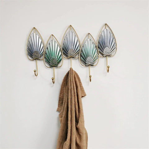 Heavy Duty Wall Mounted Coat Hooks For Door Entry Solid Iron Frame Modern Home Decor with leaf design and towel hanging