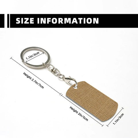 Rock Solid Large Grid Weave Jute Texture Rectangle Plated Metal Keychain Built Tough For Seamless Everyday Carry Gear Crafted From Weather Resistant Aluminum For Men Women showing size information with measurements.