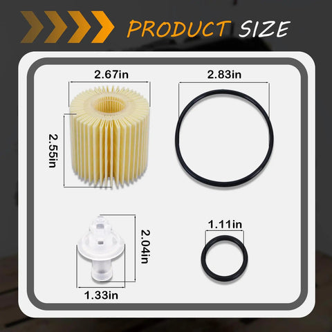 Oil Filter Kit For Toyota Avalon Camry RAV4 Highlander Sienna Lexus ES300h ES350 IS200t RX350 RX450h 5 Pack shown with size details