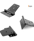 Hard As Nails Black Iron Hinges 4.5 Inch For Heavy Outdoor Gates Rust Proof Finish shown from multiple angles.