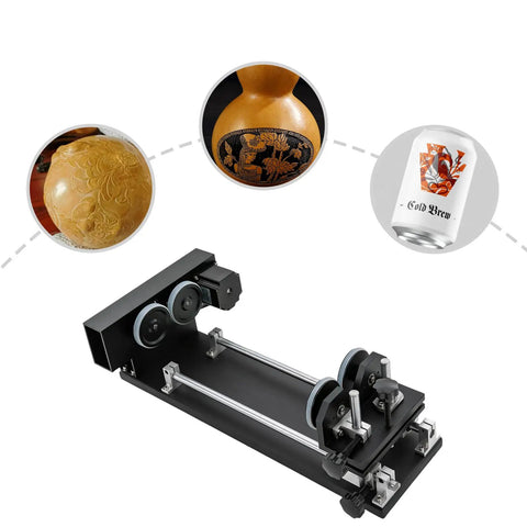 Heavy Duty Carving Rotary Axis Kit With Reliable 2 Phase Motor And Quick 10 To 200 RPM Swaps For Top Tier DIY Etching Jobs On 50W Up To 130W Laser Machines with rotating cylinders.