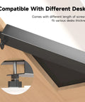 17 Inch Black Corner Desk Extender For L Shaped Workstations Brings A Hella Solid No Drama Clamp Mount Setup close-up of adjustable clamp for different desk thicknesses.